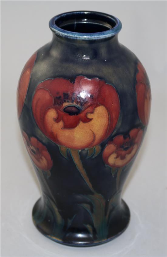 A William Moorcroft big poppy pattern baluster vase, c.1920, 21cm